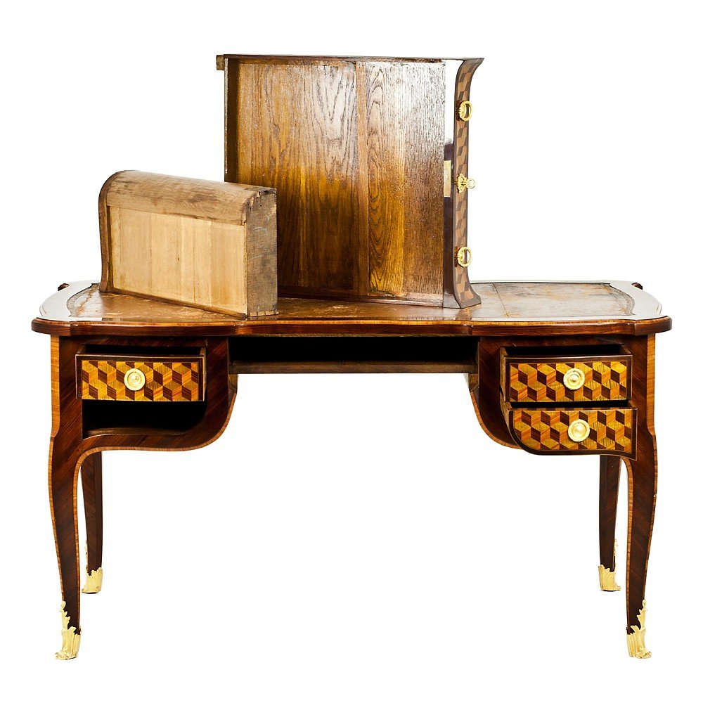 Marquetry Inlaid Desk With Gilded Bronze Applications-photo-1