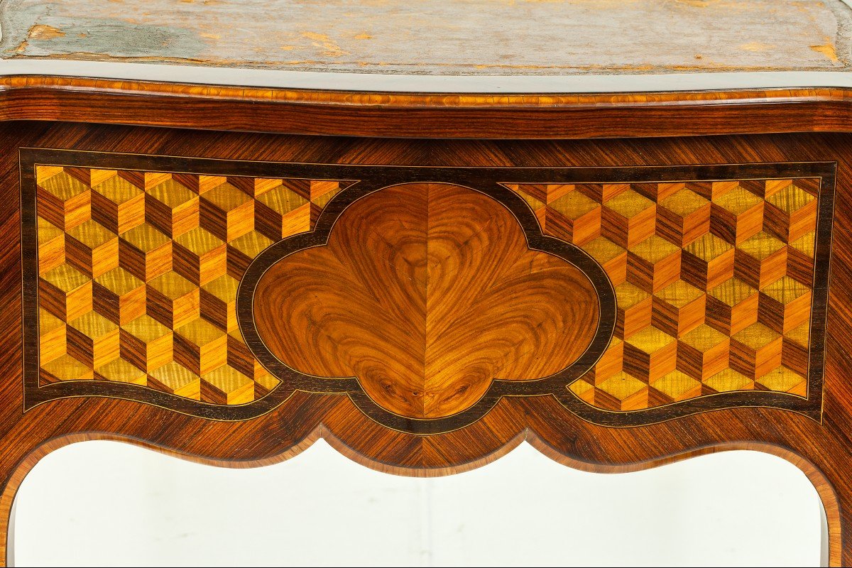 Marquetry Inlaid Desk With Gilded Bronze Applications-photo-2