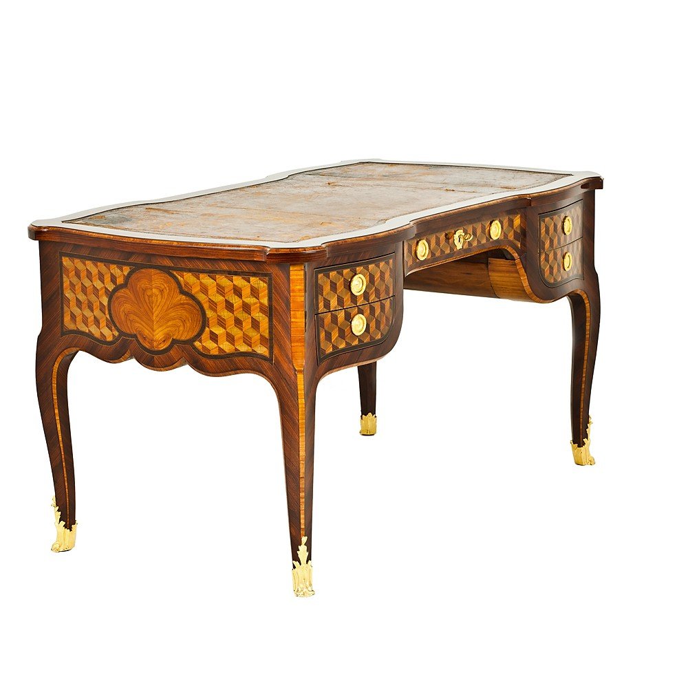 Marquetry Inlaid Desk With Gilded Bronze Applications