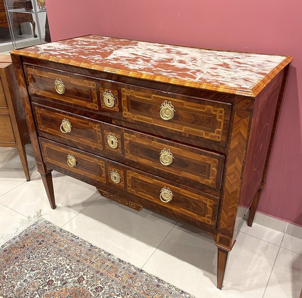 Commode d'époque Louis XVI En Marqueterie Origine Sicilienne-photo-6