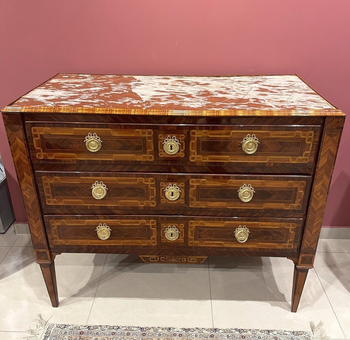 Commode d'époque Louis XVI En Marqueterie Origine Sicilienne