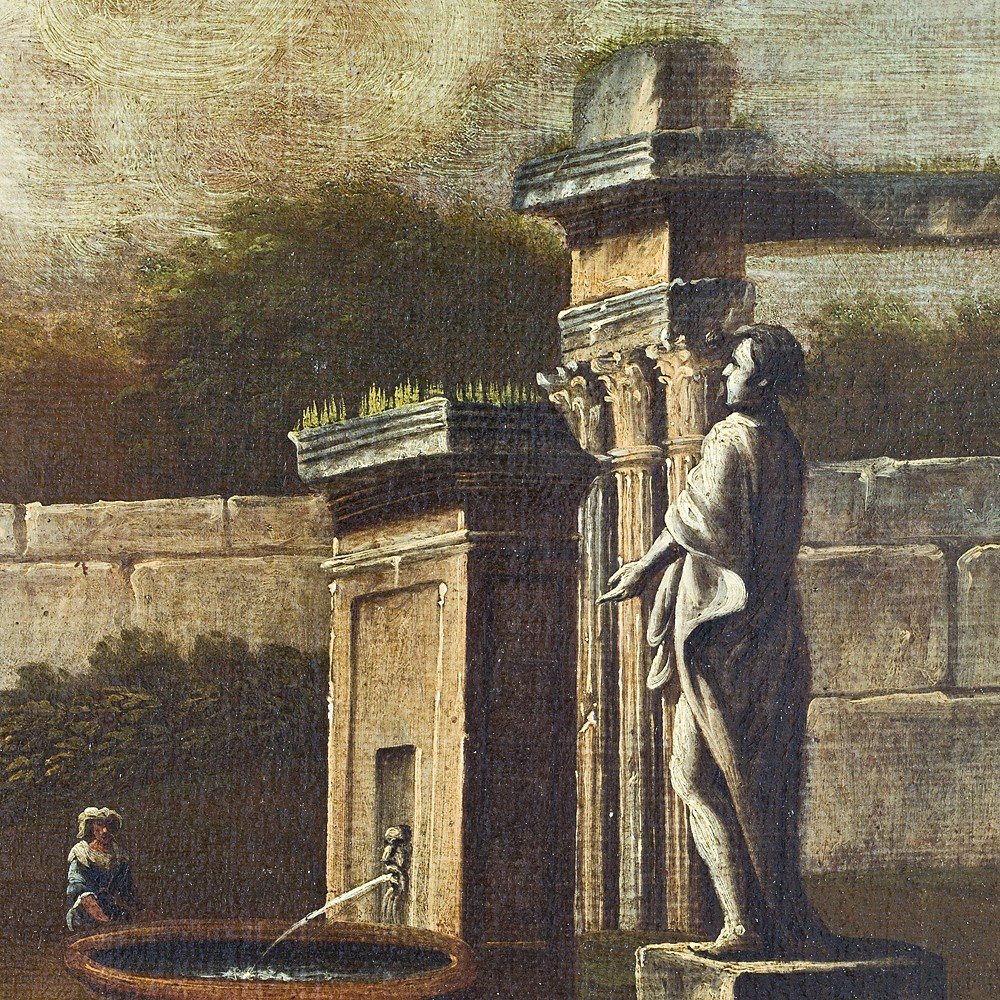 Peinture à l'Huile Sur Toile, Représentant « Capriccio Architectural »-photo-2