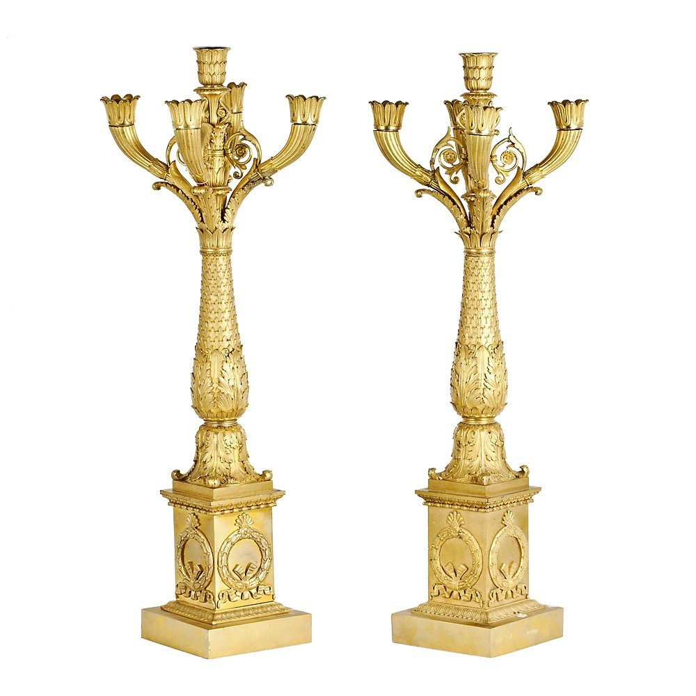 Pair Of Candelabra In Gilded Bronze-photo-3