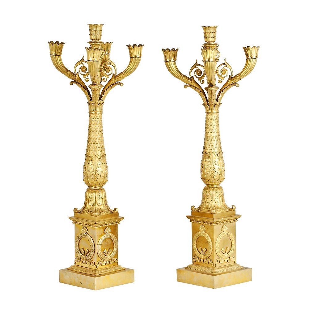 Pair Of Candelabra In Gilded Bronze