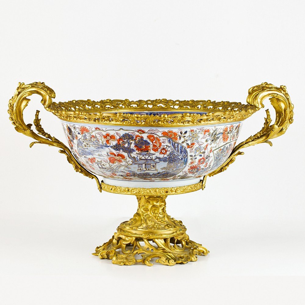 Grand centre de table en bronze et porcelaine par Imari-photo-2