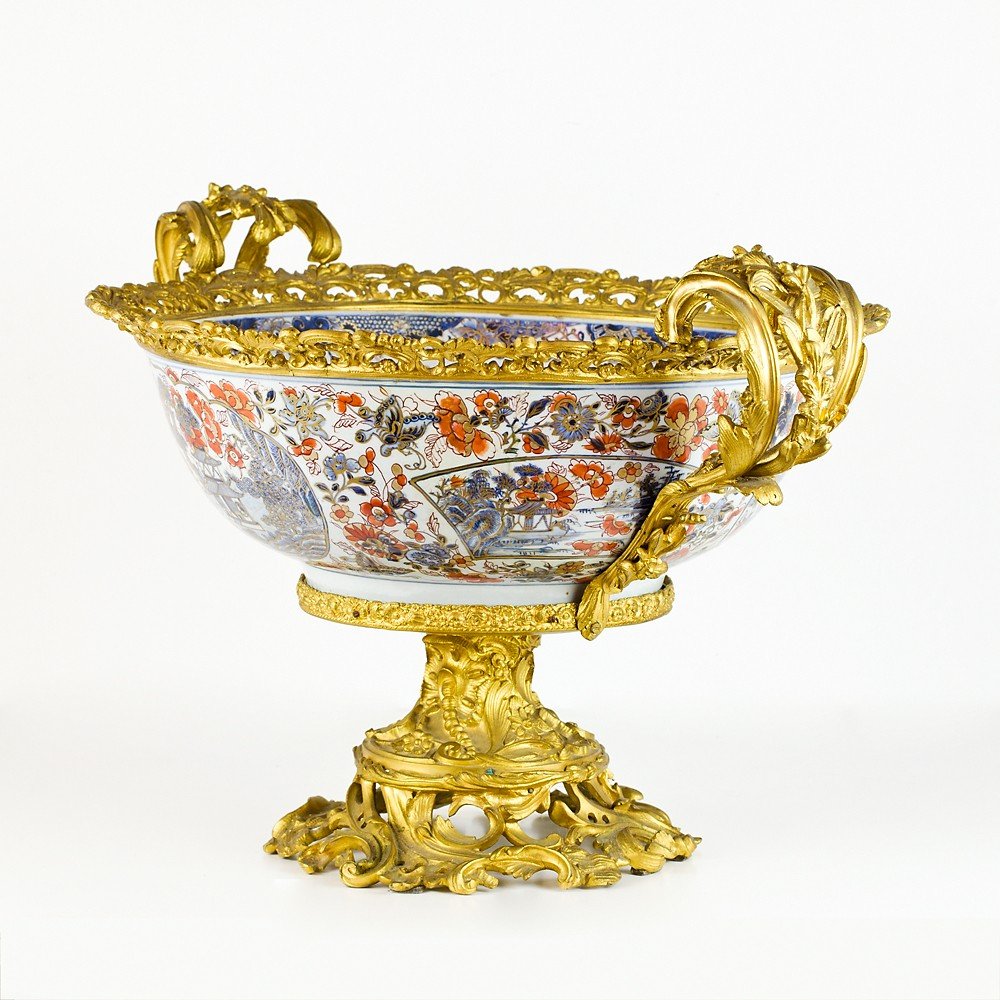 Grand centre de table en bronze et porcelaine par Imari-photo-3