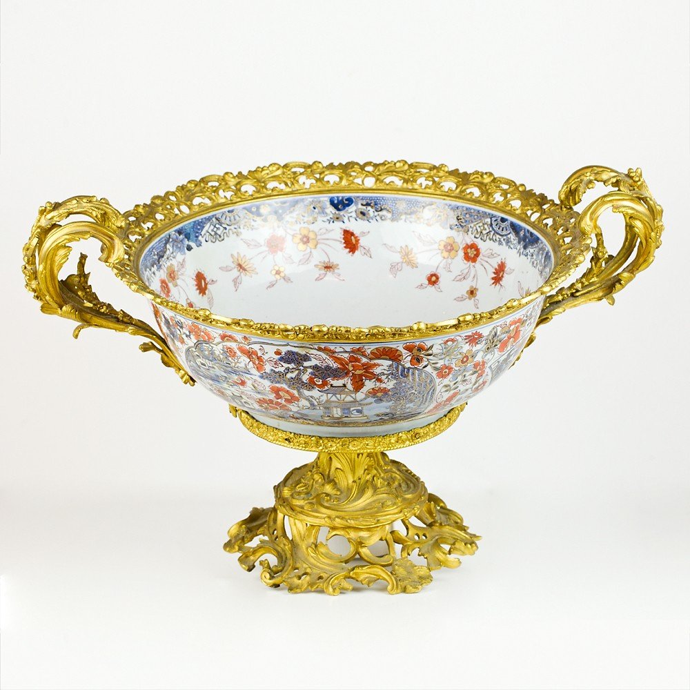 Grand centre de table en bronze et porcelaine par Imari-photo-4