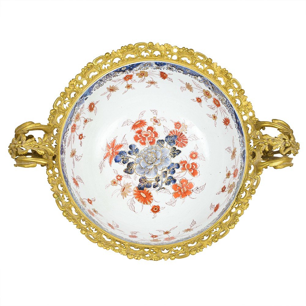 Grand centre de table en bronze et porcelaine par Imari-photo-1