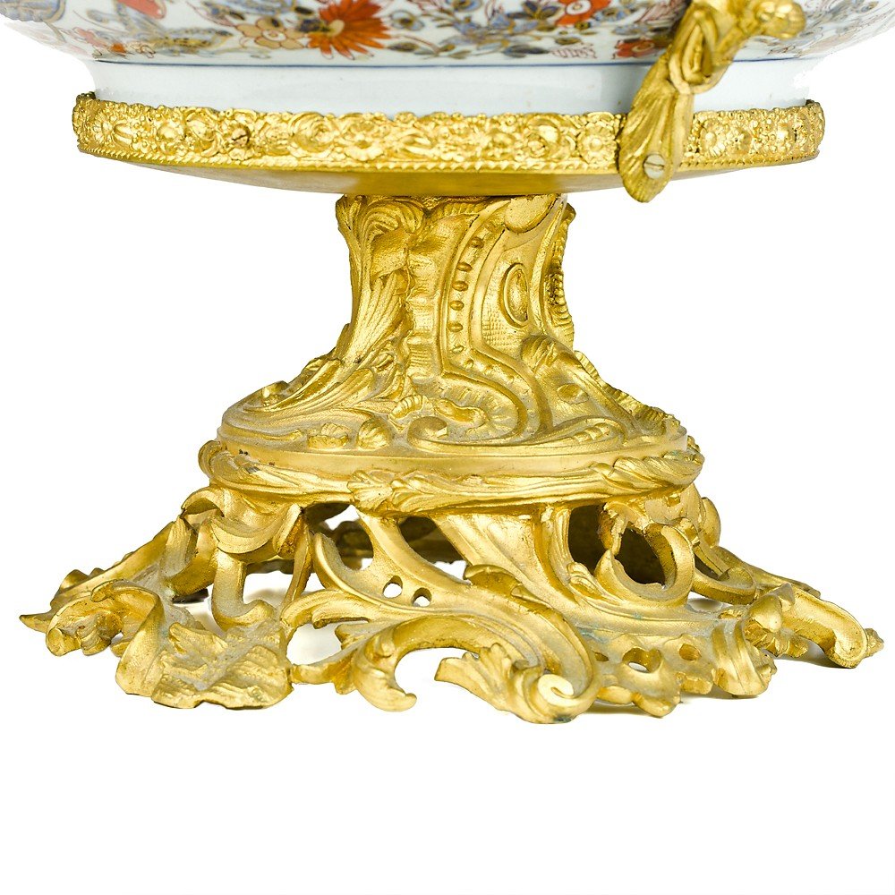 Grand centre de table en bronze et porcelaine par Imari-photo-5