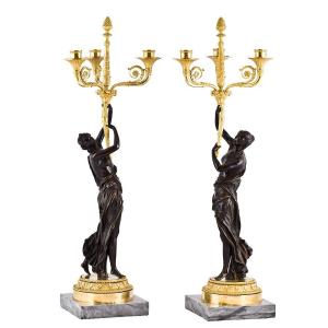 Pair Of Candelabra Representing Two Female Figures
