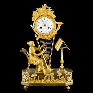Empire Table Clock In Gilded Bronze With Mercury