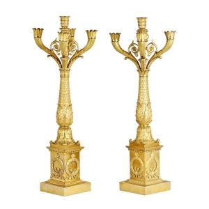 Pair Of Candelabra In Gilded Bronze