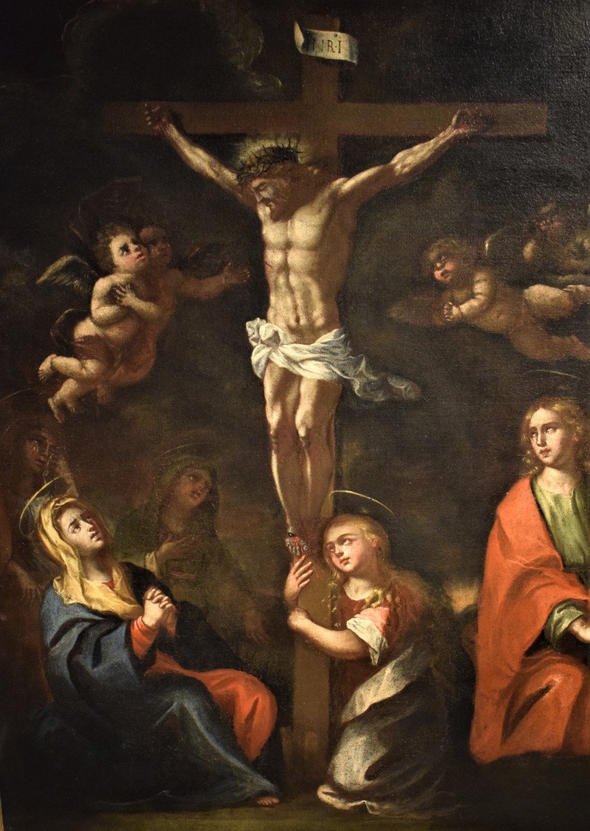 The Crucifixion - Large Flemish Canvas - First Of The 16th Century-photo-2