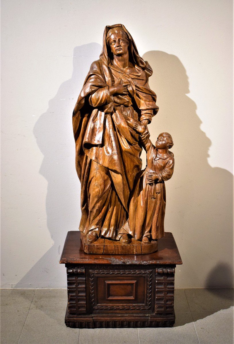 Saint Anna And The Virgin Child - Wooden Sculpture - French School Of The XVIIth Century-photo-7