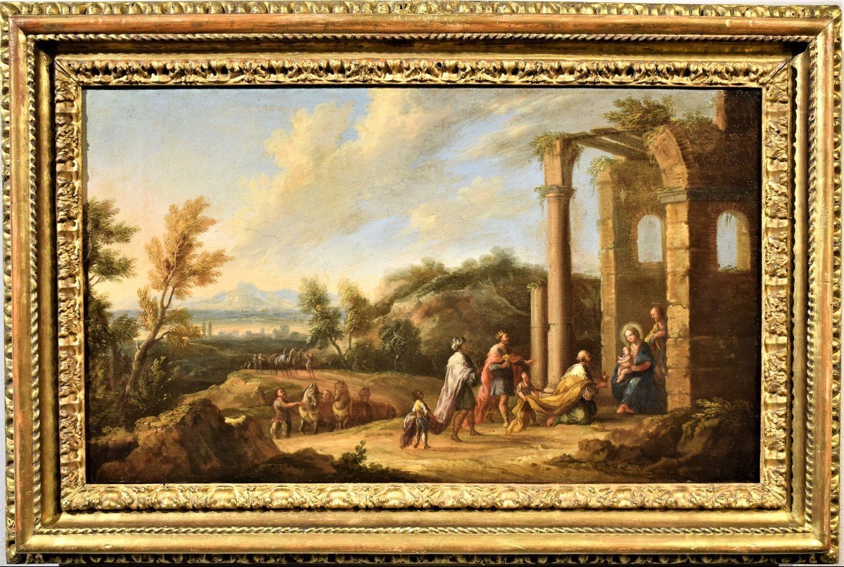 Paysage arcadien avec l'adoration des mages - Andrea Locatelli (Rome 1695-1741) 