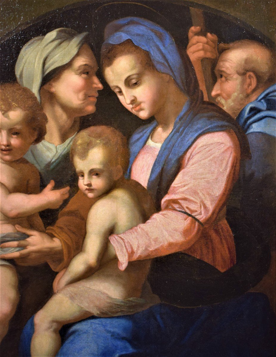 Holy Family, Elizabeth And Saint John The Child - Circle Of Andrea Del Sarto, Florence 16th -photo-4