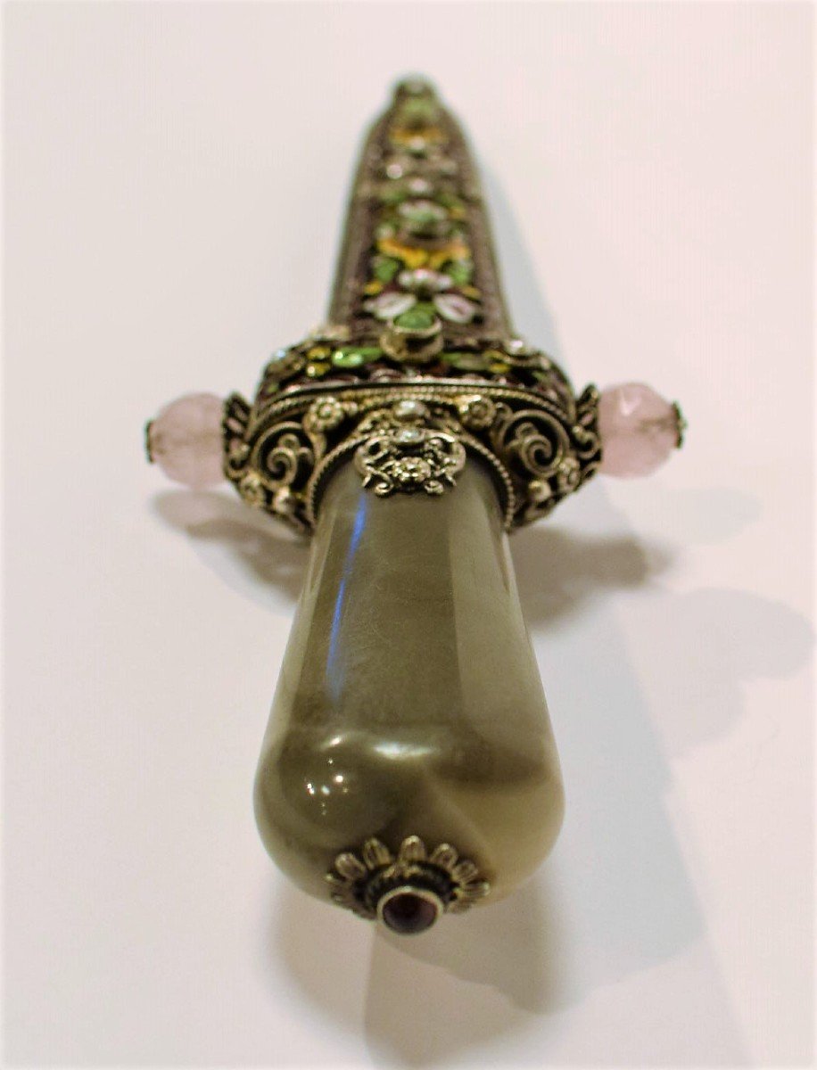 Extraordinary Dagger-stiletto With Gray Agate And Chiseled Silver  -photo-4