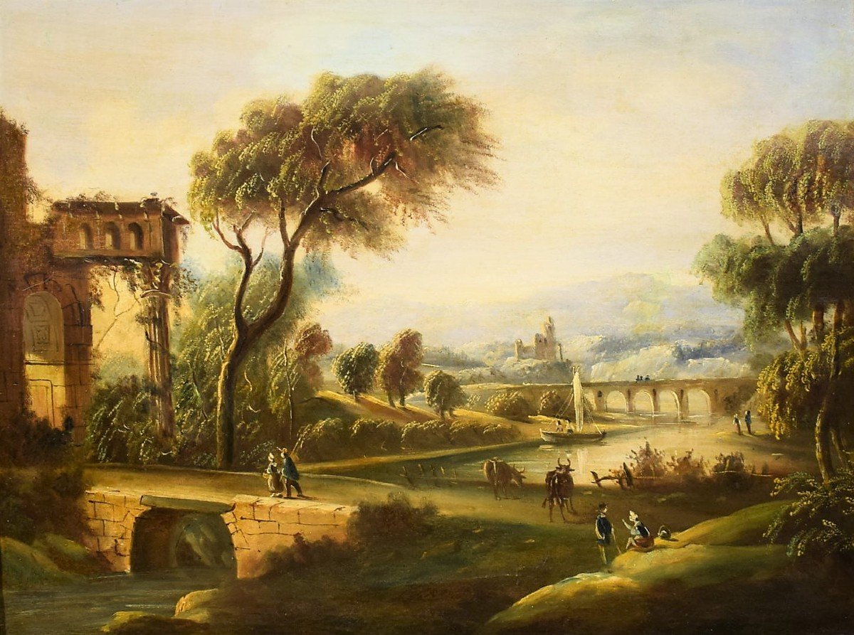 River Landscape - Workshop Of Paolo Anesi (rome 1697-1773)-photo-2