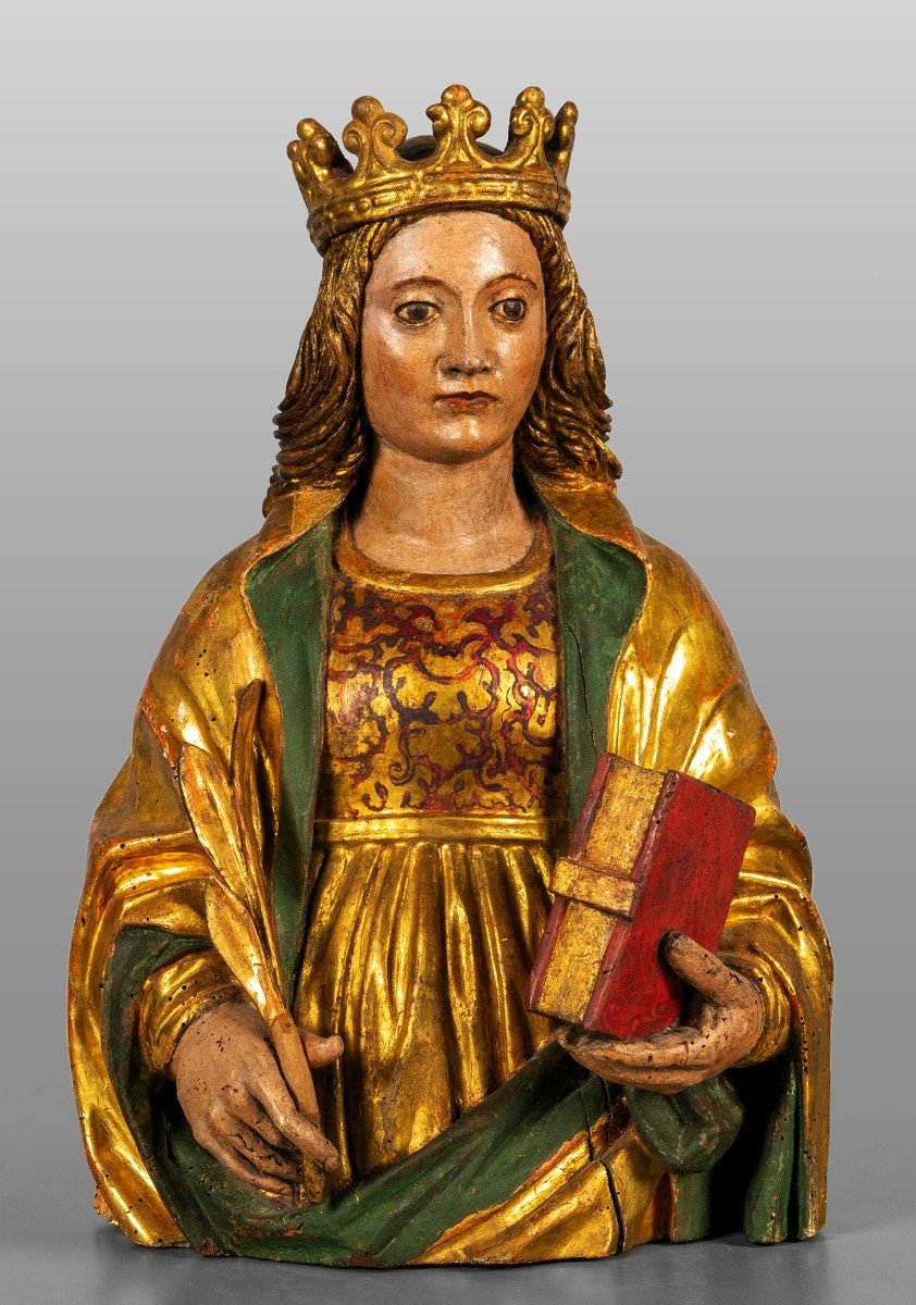 Saint Catherine - Wooden Sculpture - Lombardy, 1st Half Of The 16th Century