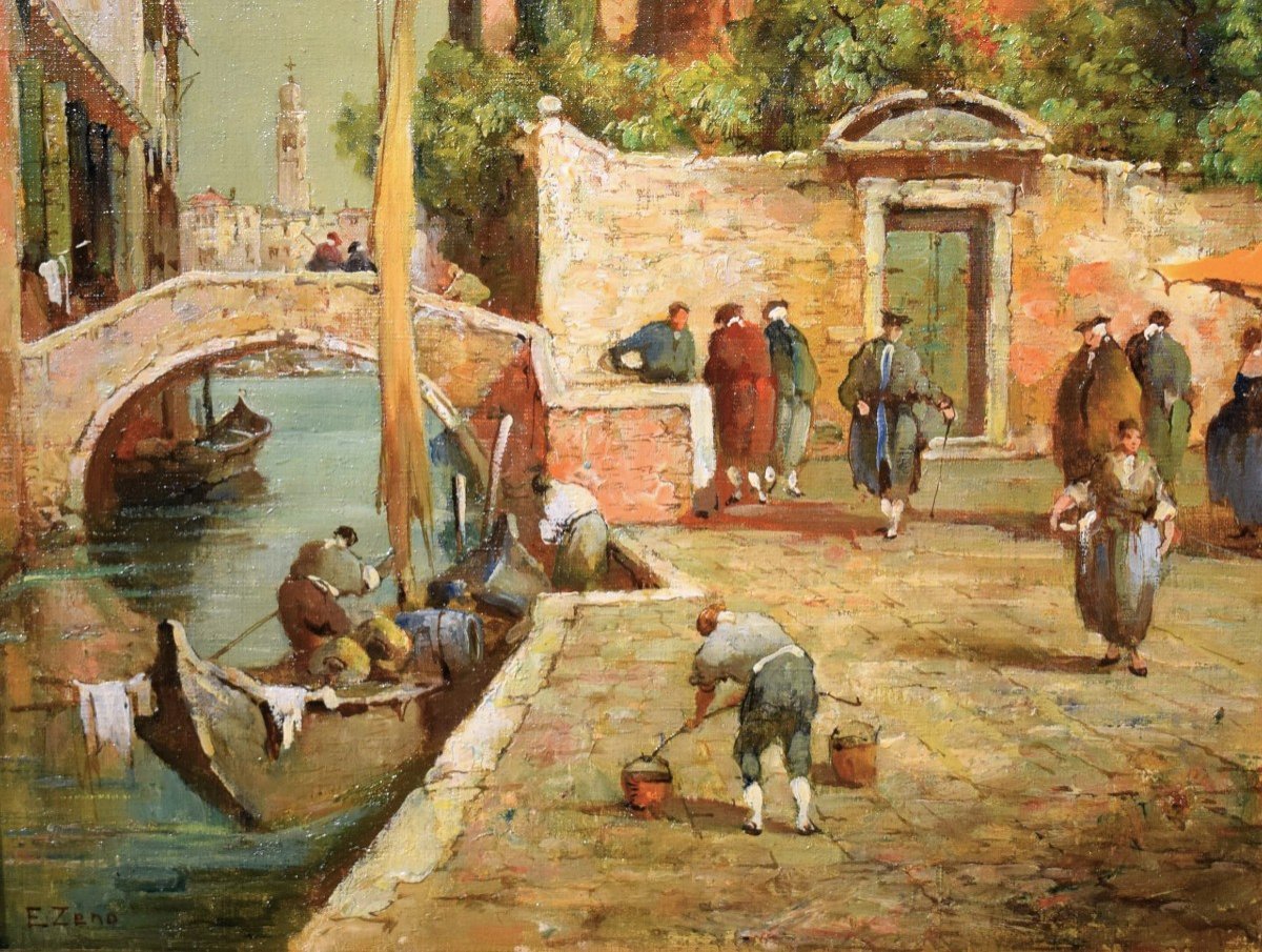 Paire de vues vénitiennes - Eugenio Bonivento  (Chioggia, 1880 – Milan, 1956)-photo-1