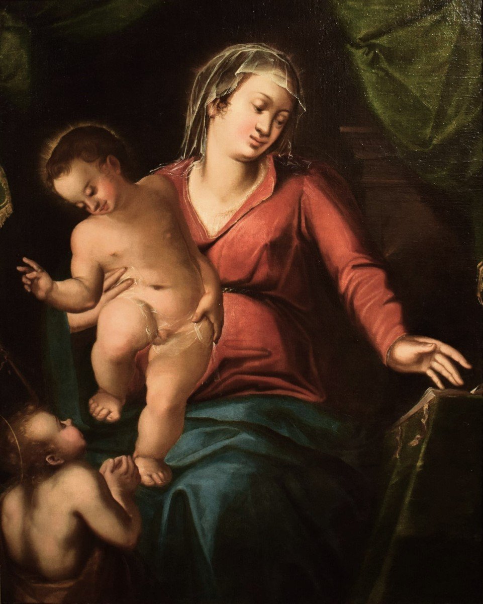 Vierge à l'Enfant et Saint Jean Baptiste - Maître vénitien du 17ème 
