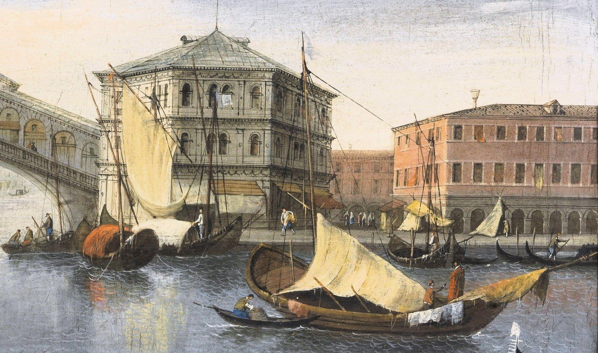 Venice, Two Views Of The City - Entourage By Giacomo Guardi - Late Of 18th Century-photo-4