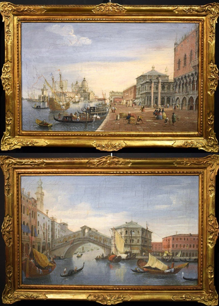 Venice, Two Views Of The City - Entourage By Giacomo Guardi - Late Of 18th Century