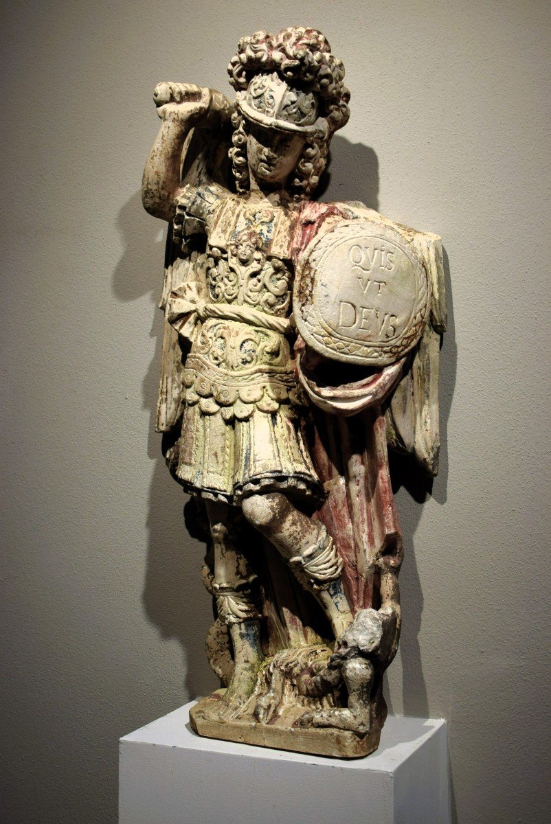 Archangel Michael - Sculpture In White Limestone - Venetian Art Of The 17th C.-photo-3