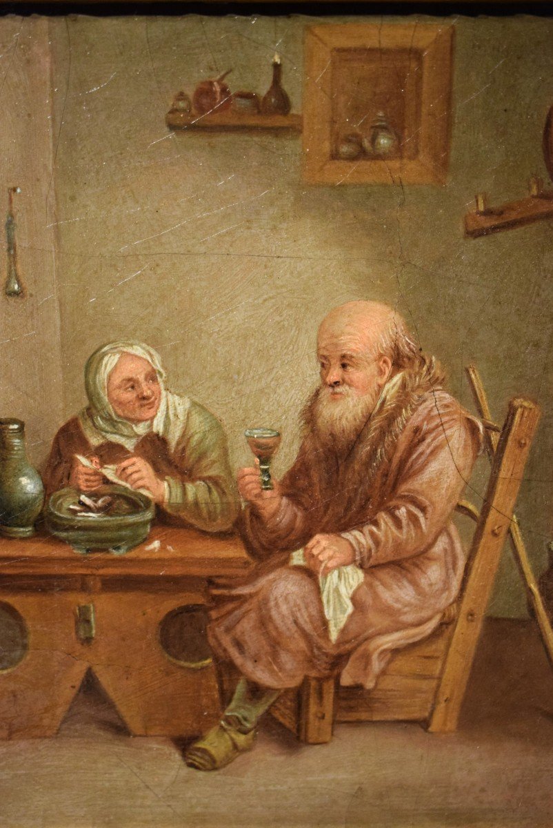 Pair Of Characters Inside The Kitchen - Flemish School - 19th C.-photo-4