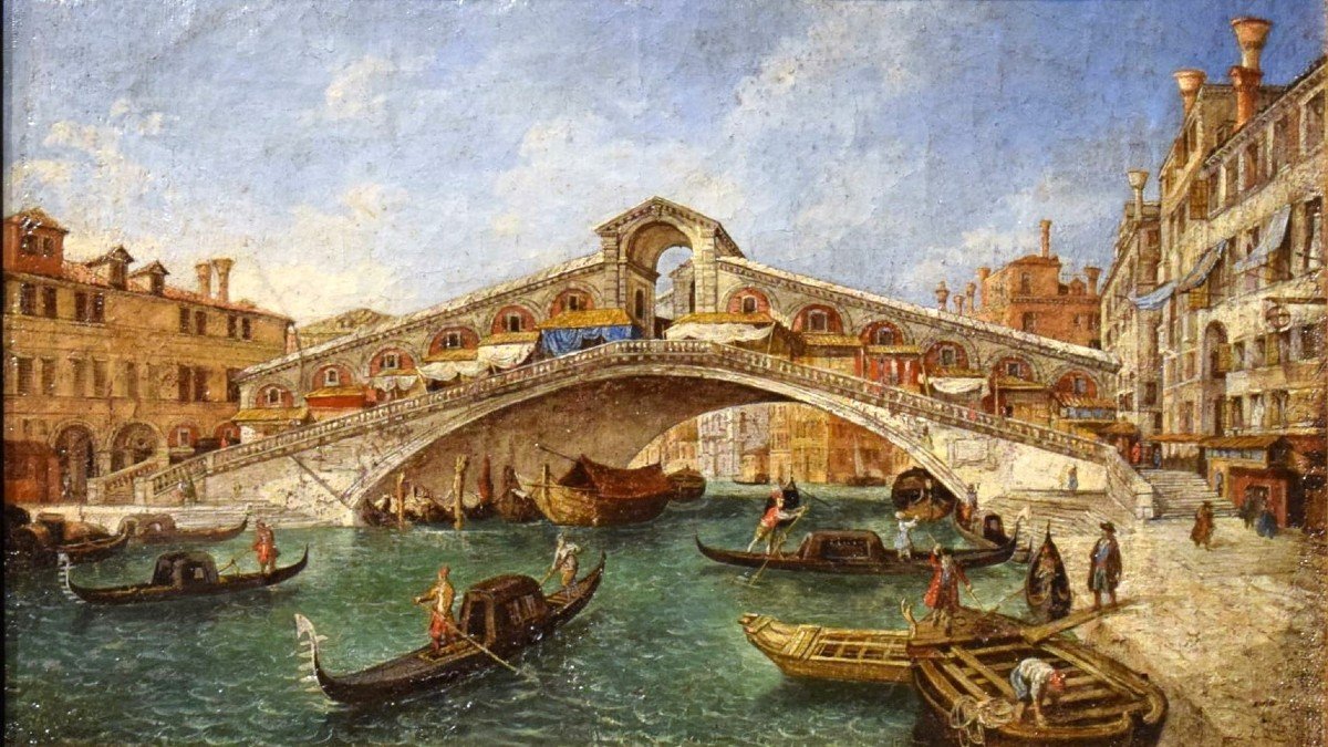 Venise, le Pont du Rialto - Maître vénitien du XVIIIe siècle-photo-2