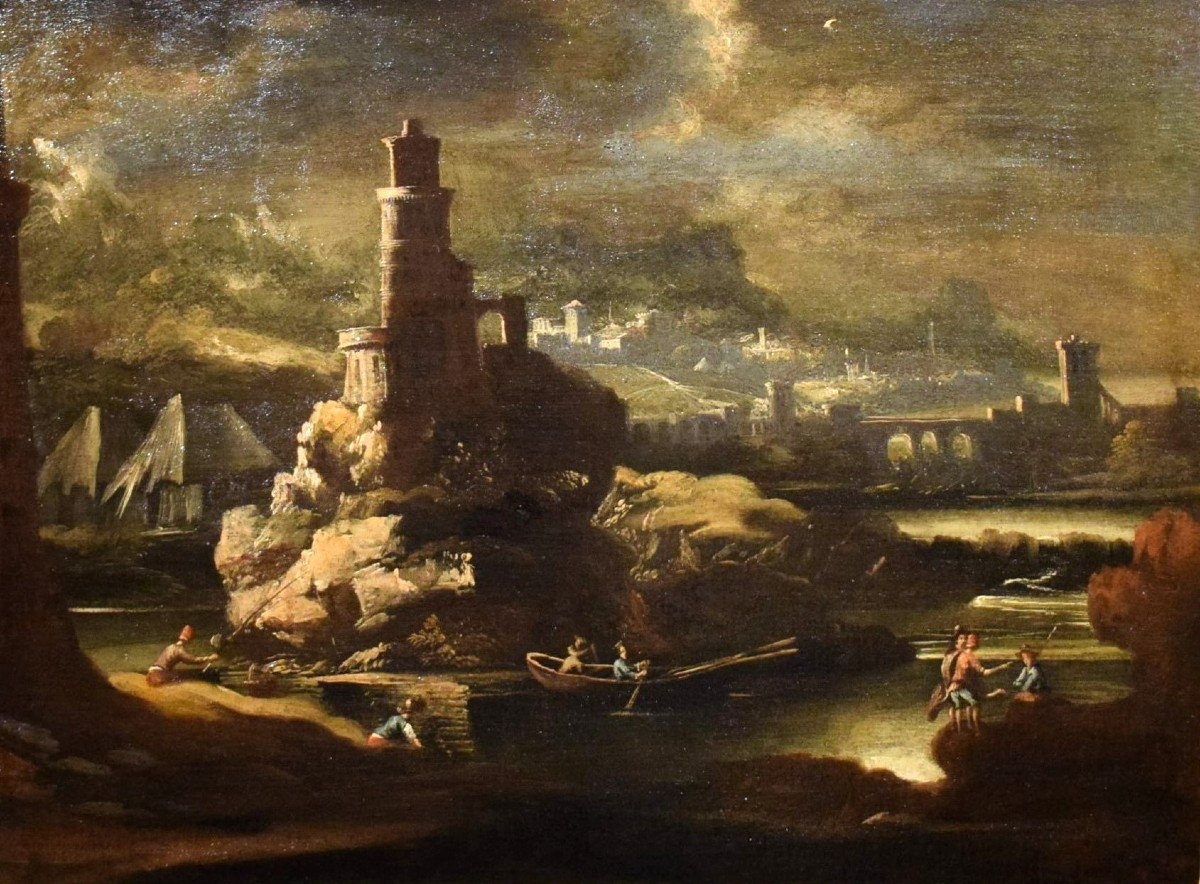 Night Landscape - Pieter Mulier (haarlem,1637-milan,1701) Circle