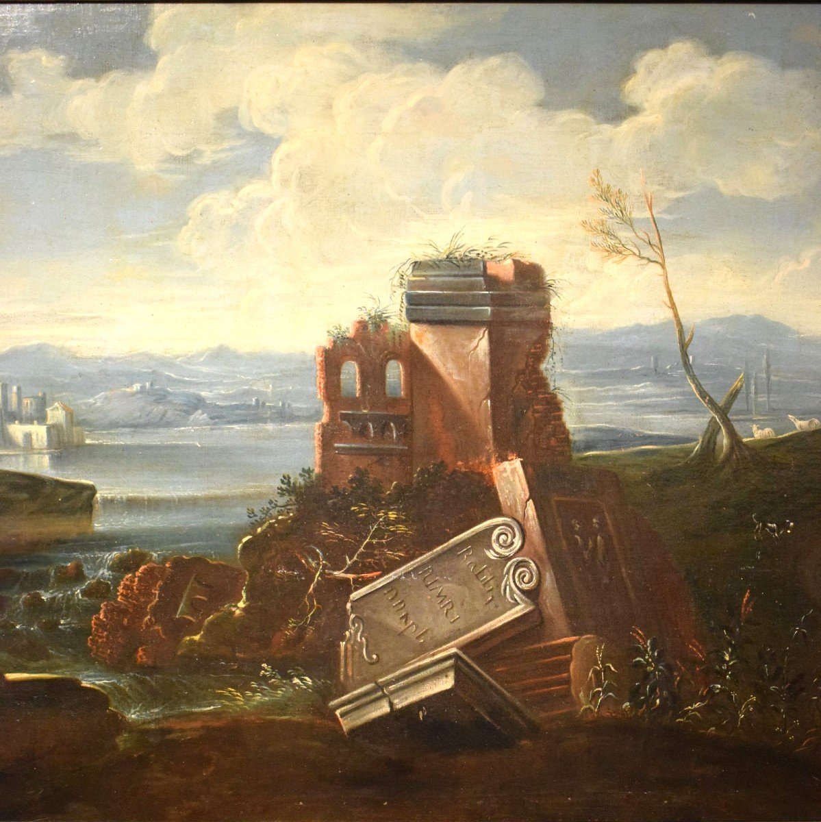 Antonio Diziani (Venise 1737-1797) atelier - Paysage de lac avec ruines et personnages-photo-3