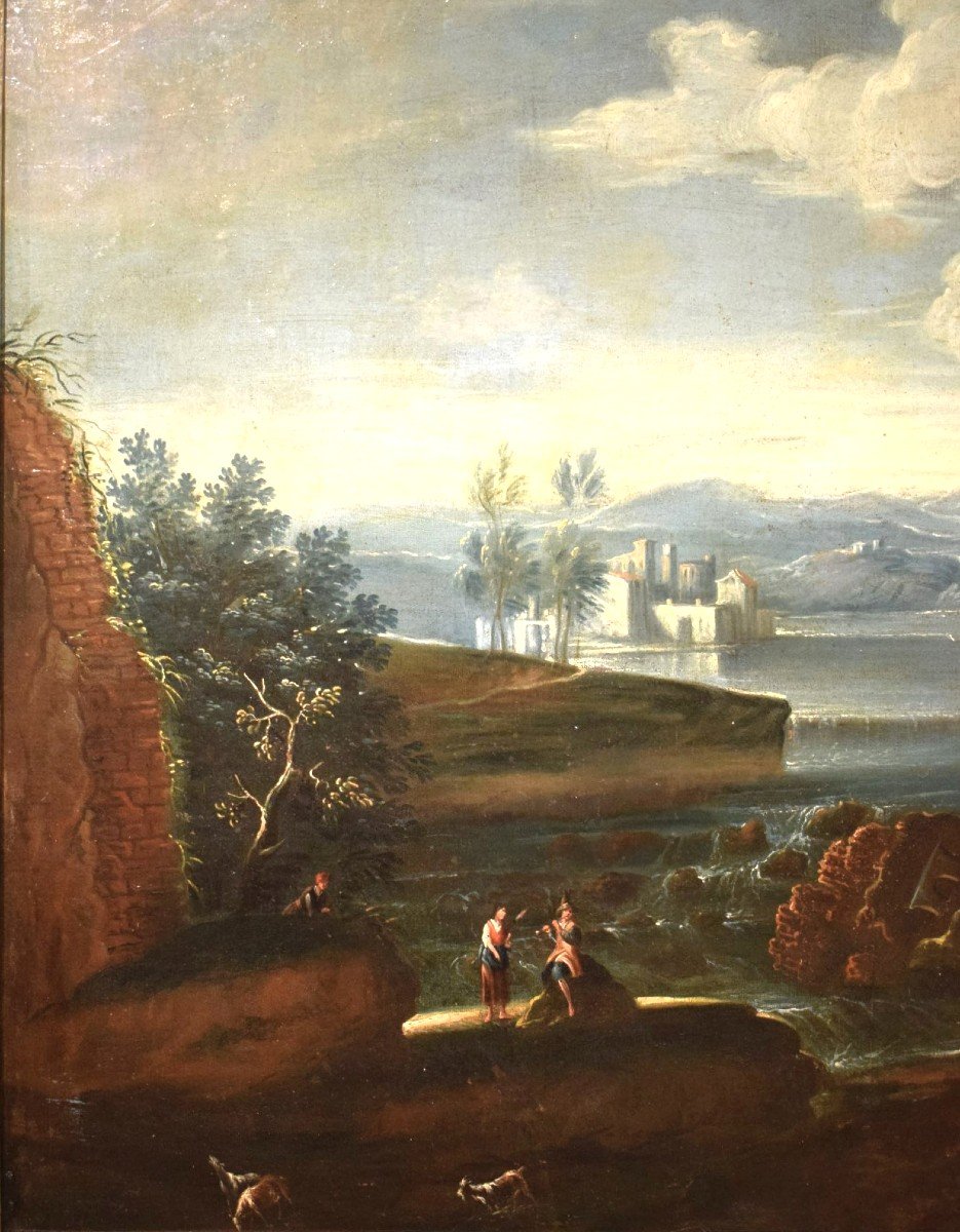 Antonio Diziani (Venise 1737-1797) atelier - Paysage de lac avec ruines et personnages-photo-2