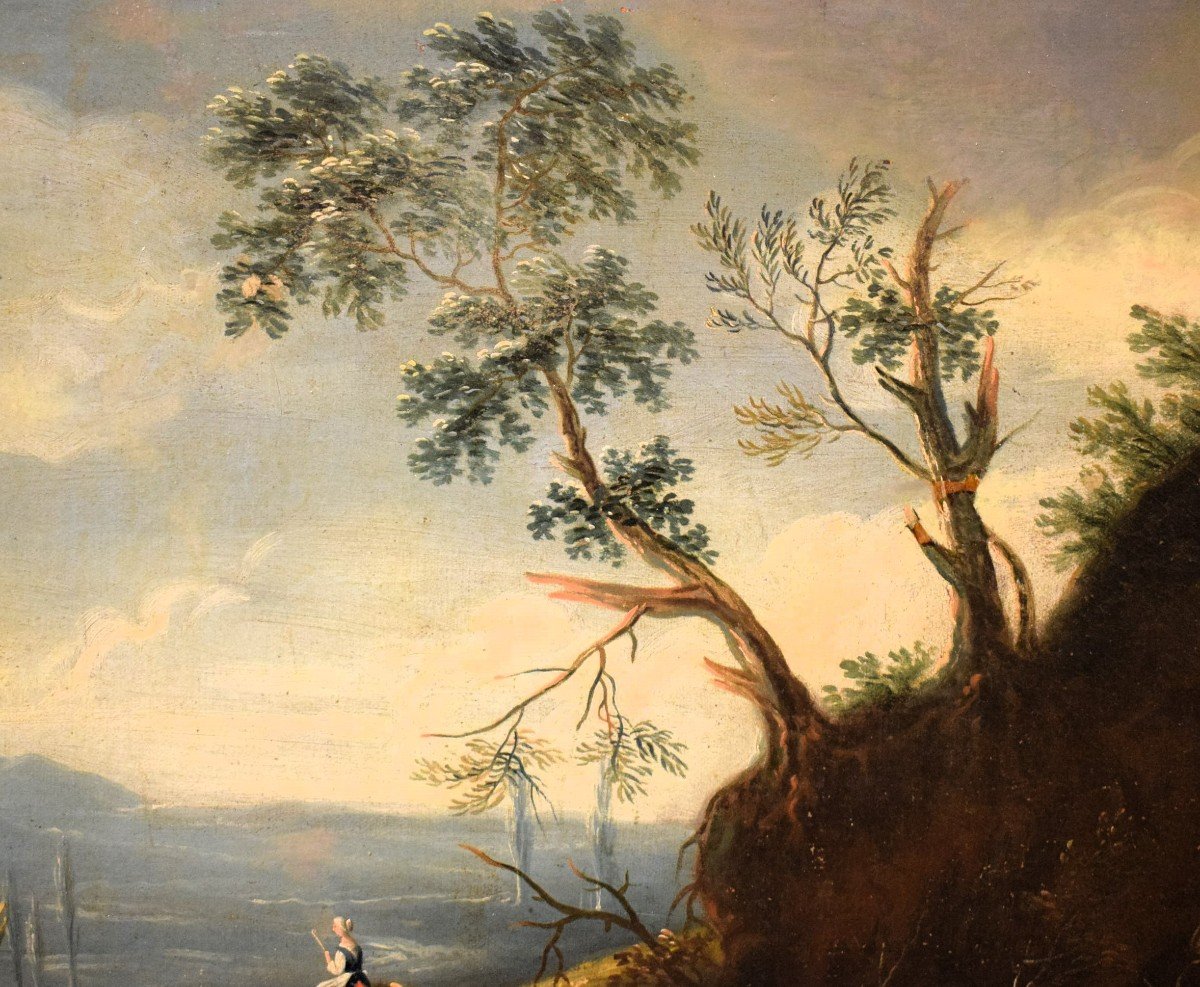 Antonio Diziani (Venise 1737-1797) atelier - Paysage de lac avec ruines et personnages-photo-4