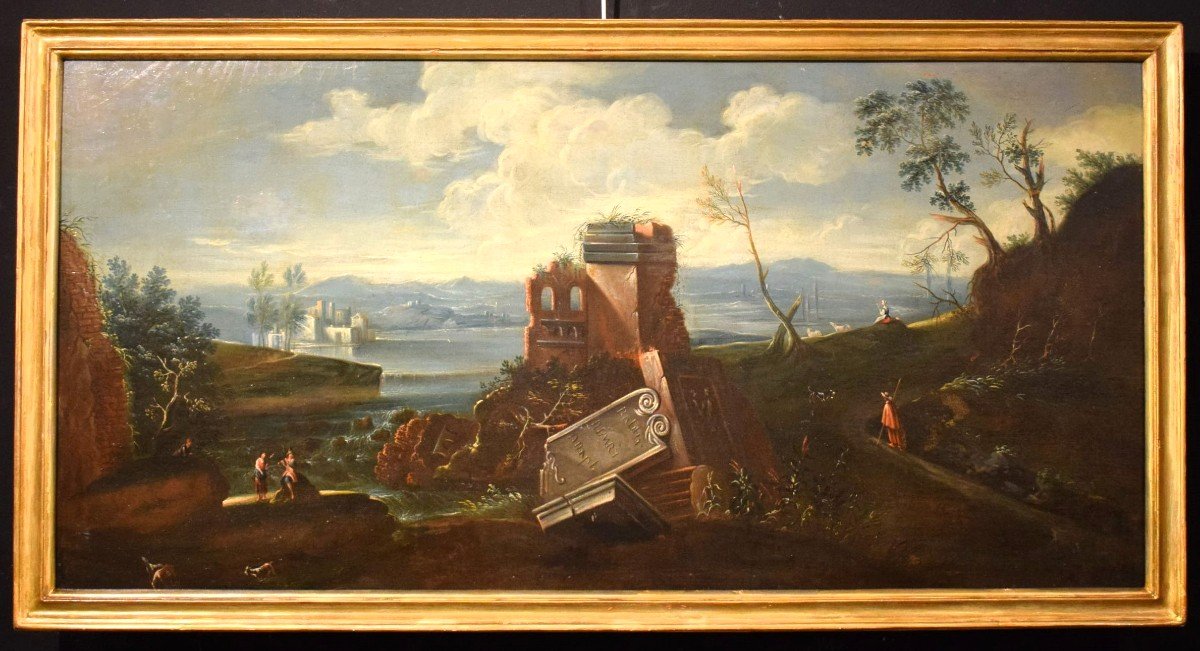 Antonio Diziani (Venise 1737-1797) atelier - Paysage de lac avec ruines et personnages