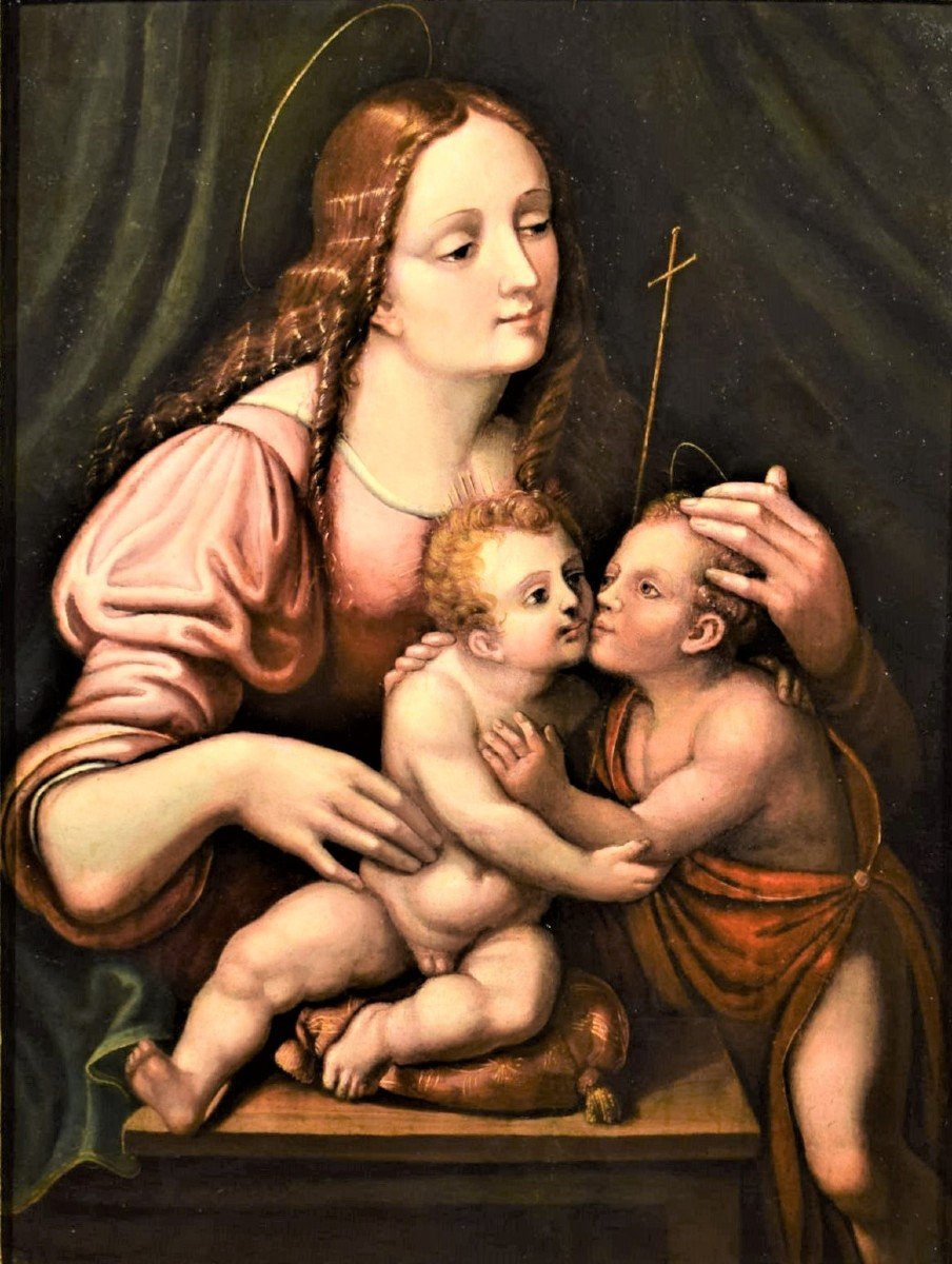 Madonna And Child With San Giovannino - Workshop Of Giovan Pietro Rizzoli  16th Century-photo-2