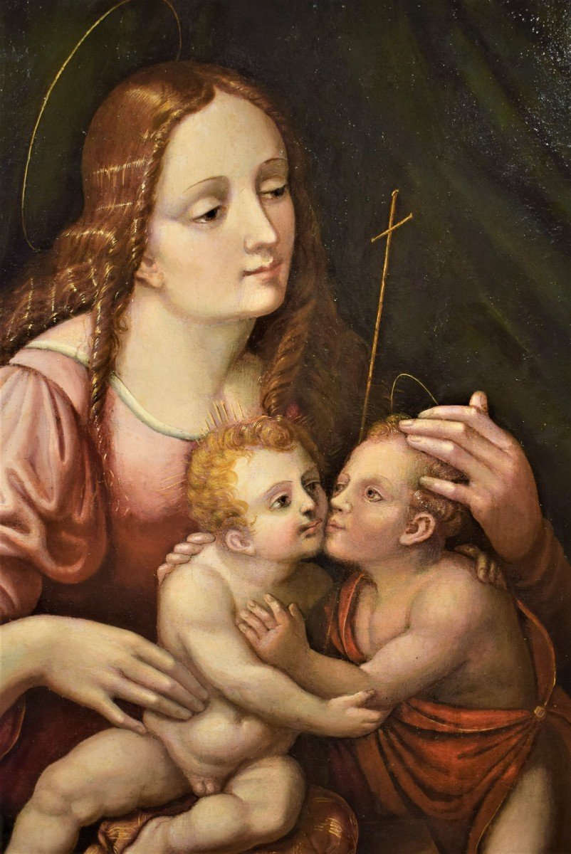 Madonna And Child With San Giovannino - Workshop Of Giovan Pietro Rizzoli  16th Century-photo-3