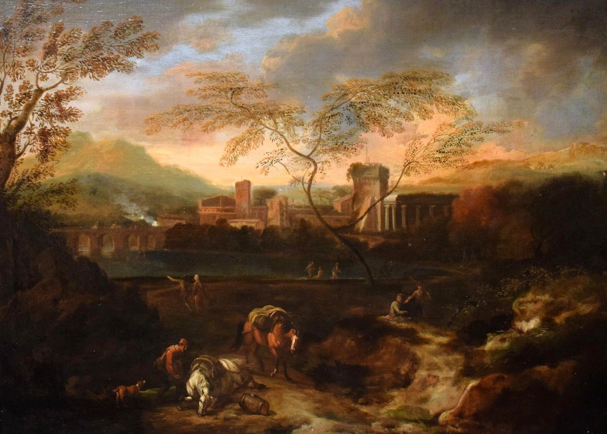 Paysage idyllique  au coucher du soleil - Johann Heinrich Roos (1631 – 1685) atelier-photo-2