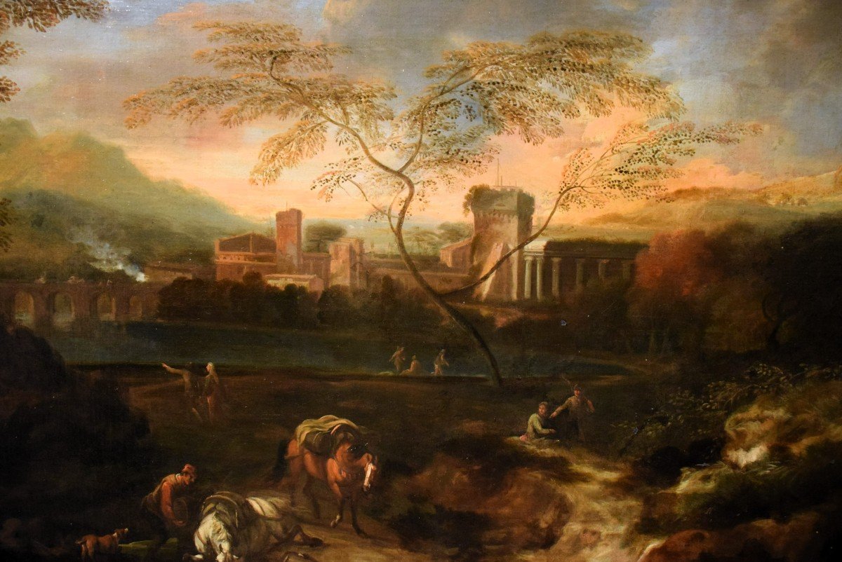 Paysage idyllique  au coucher du soleil - Johann Heinrich Roos (1631 – 1685) atelier-photo-2