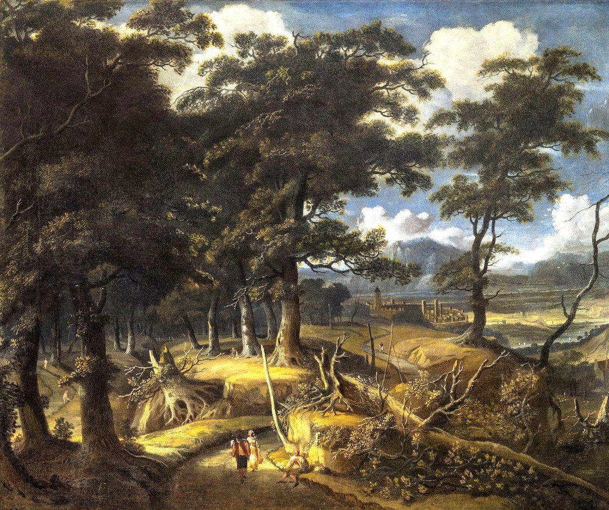  Paysage boisé  avec voyageurs et village - Jan Looten (Amsterdam, 1618 -1681)  -photo-2