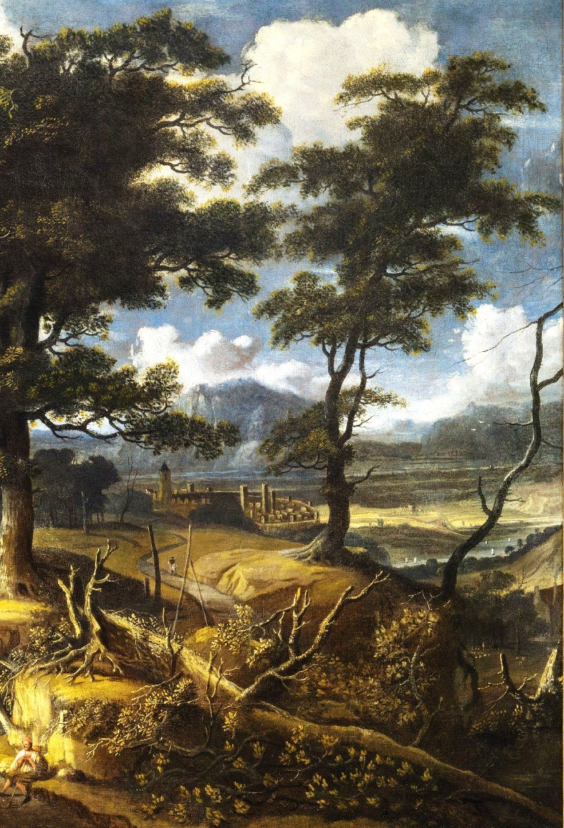  Paysage boisé  avec voyageurs et village - Jan Looten (Amsterdam, 1618 -1681)  -photo-3