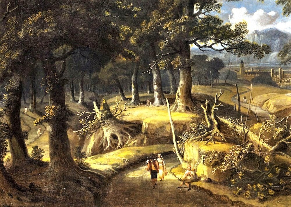  Paysage boisé  avec voyageurs et village - Jan Looten (Amsterdam, 1618 -1681)  -photo-1