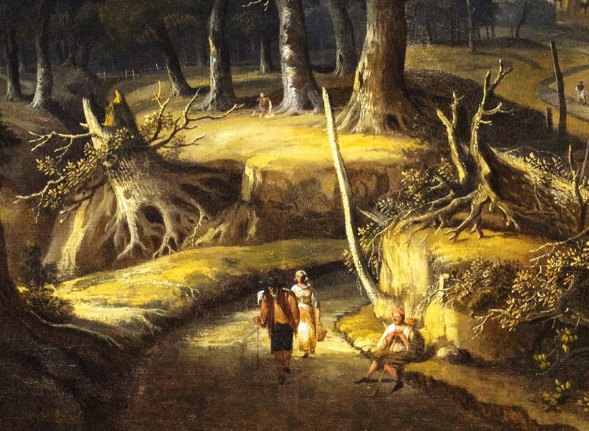  Paysage boisé  avec voyageurs et village - Jan Looten (Amsterdam, 1618 -1681)  -photo-5