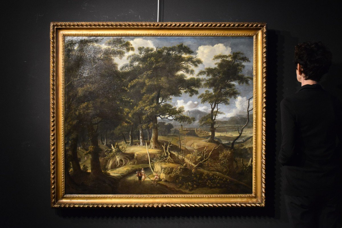  Paysage boisé  avec voyageurs et village - Jan Looten (Amsterdam, 1618 -1681)  -photo-8