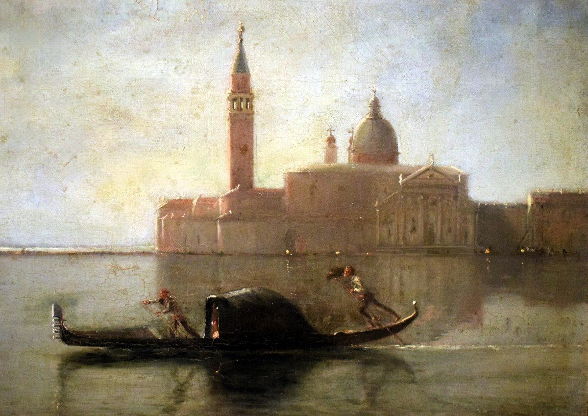 Venise, San Giorgio Maggiore au clair de lune - Firmé et daté 1877-photo-3