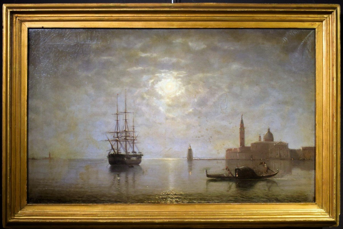 Venise, San Giorgio Maggiore au clair de lune - Firmé et daté 1877