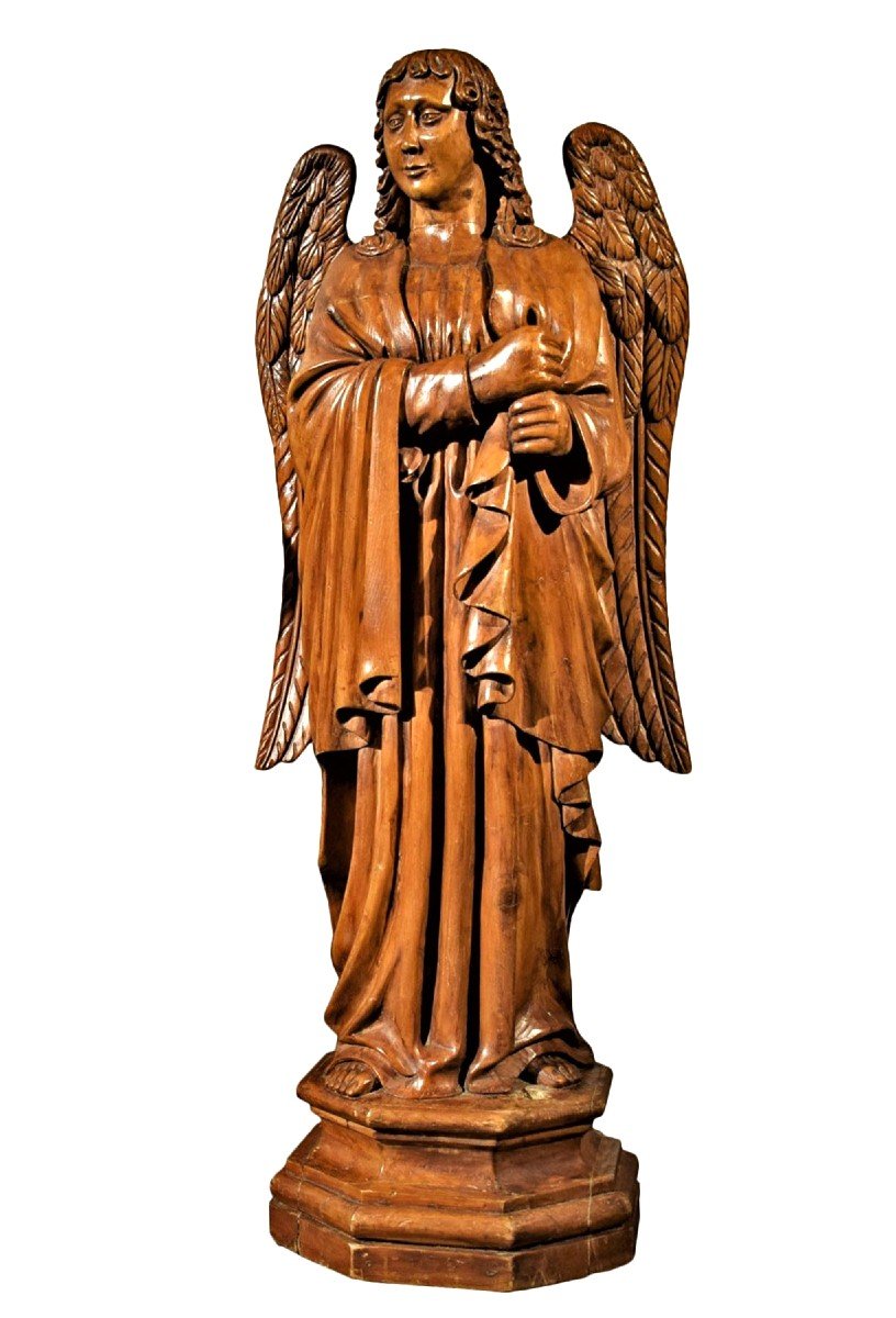  Archangel  -  Large Flamish Full-length Wooden Sculpture -  18 Th Century