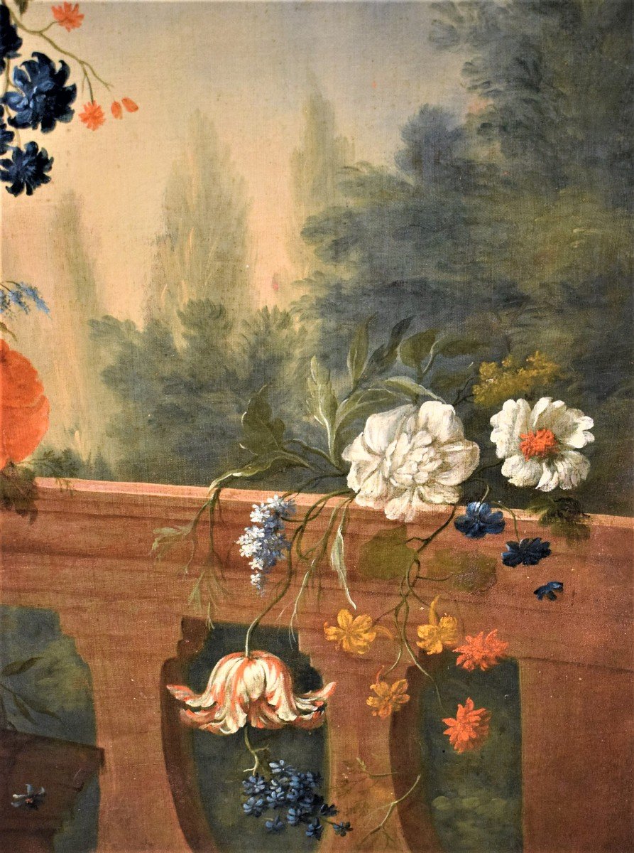 Still Life Of Flowers With Putto And Fontain - Michele Antonio Rapous (torino 1733-1819) -photo-3