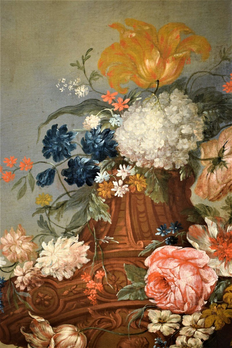 Still Life Of Flowers With Putto And Fontain - Michele Antonio Rapous (torino 1733-1819) -photo-4