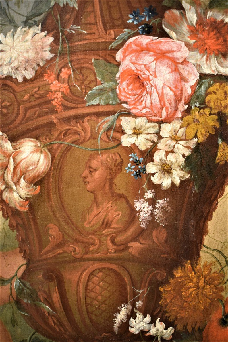 Still Life Of Flowers With Putto And Fontain - Michele Antonio Rapous (torino 1733-1819) -photo-1